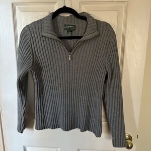 Ralph Lauren Women's Gray Ribbed Quarter-Zip Sweater